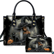 Personalized Halloween Leather Handbag – Custom Witch 3D Printing Effect Purses For Women – Spooky Gothic Shoulder Bag