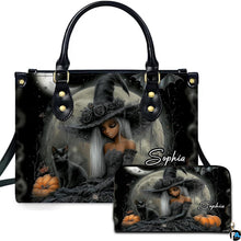 Personalized Halloween Leather Handbag – Custom Witch 3D Printing Effect Purses For Women – Spooky Gothic Shoulder Bag