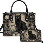 Studio presentation of black cat tarot card art beside matching companion accessory.