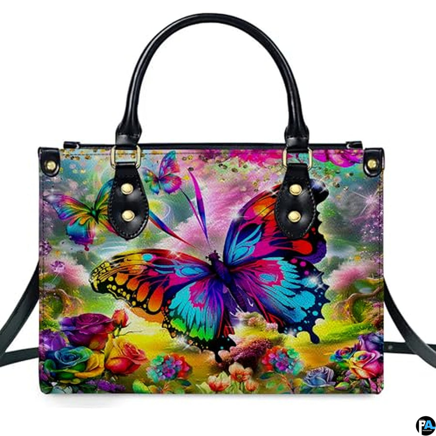 Personalized Butterfly Leather Handbag – Gothic Moon Bag with Adjustable Strap and Matching Witchcore Purse for Women