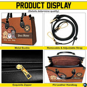 Side perspective view of western pet trio handbag and wallet showing structured profile