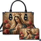 Crowned Madonna with Pearl Rosary Handbag and Matching Wallet Set