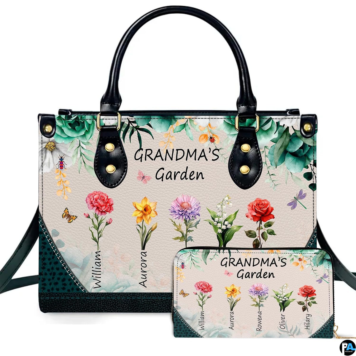 Mothers Day Gift Leather Bag- Personalized Grandmas Purse With Grandkids Names, Grandma Handbag Birthday Gifts For Mom Women