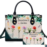 Mothers Day Gift Leather Bag- Personalized Grandmas Purse With Grandkids Names, Grandma Handbag Birthday Gifts For Mom Women
