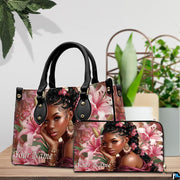 Side by side display featuring coordinated larger and compact matching items with floral portrait.