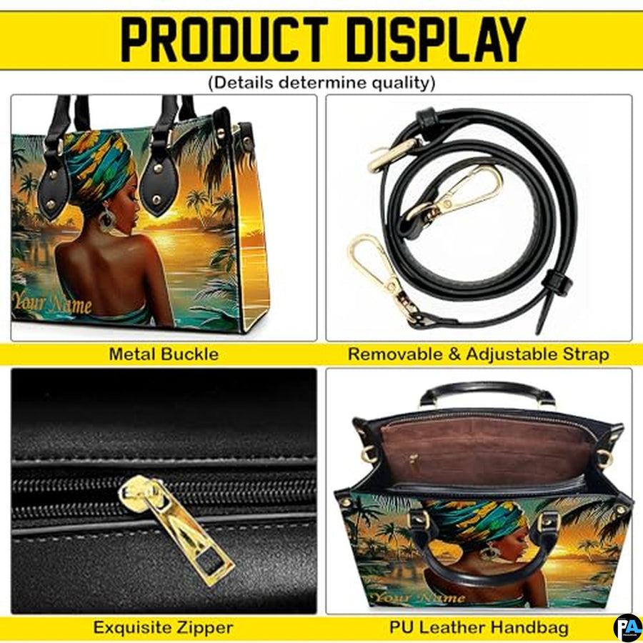 Personalized Black Women Leather Bag, Custom Name African Purses and Handbags Gifts for Mom Birthday Christmas Mothers Day
