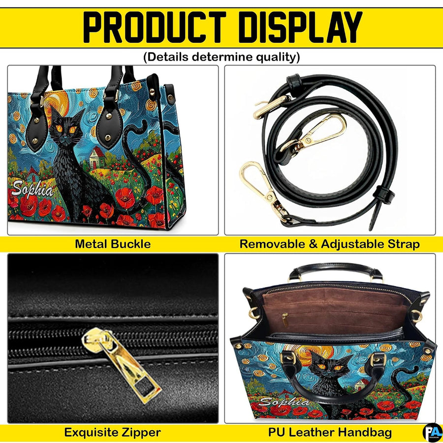 Visual collage displaying van gogh cat art motifs and detailed print perspective views.