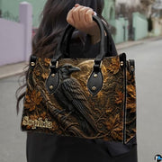Personalized Halloween Gothic Leather Handbag Custom Raven Black Cat Purse Dark Fantasy Shoulder Bag Gift for Women