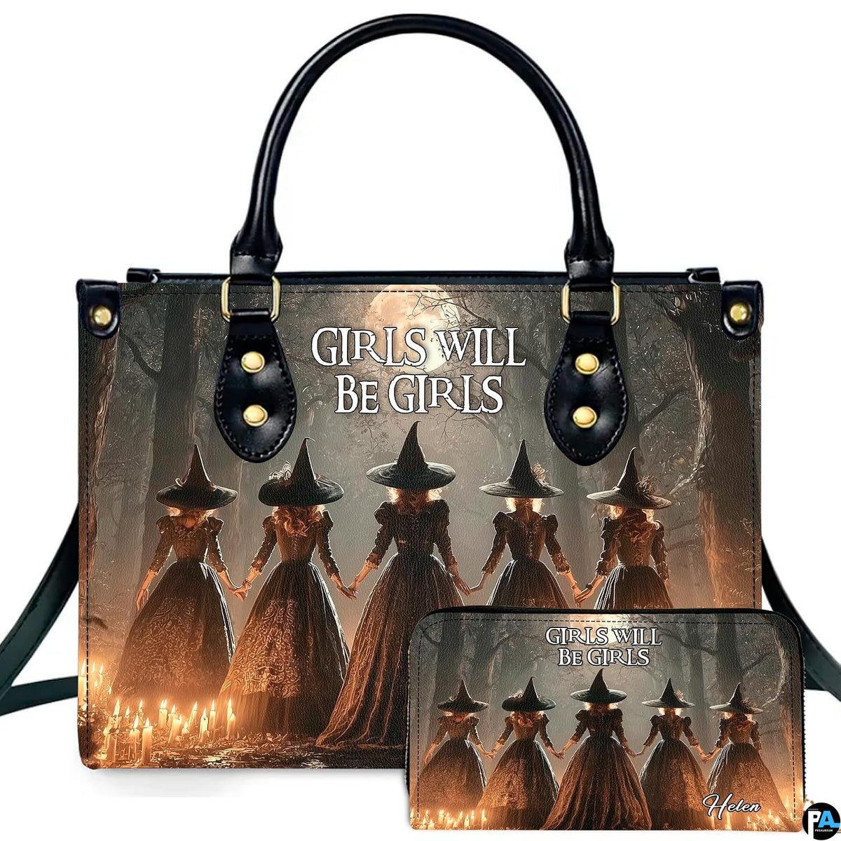 Personalized Witch Leather Bags, Halloween Purses For Women, Witch Art Bag, Spooky Halloween Purses, Holiday Gifts