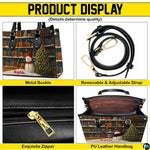 Product feature view showing hardware buckle, adjustable strap, top zipper, and lined interior