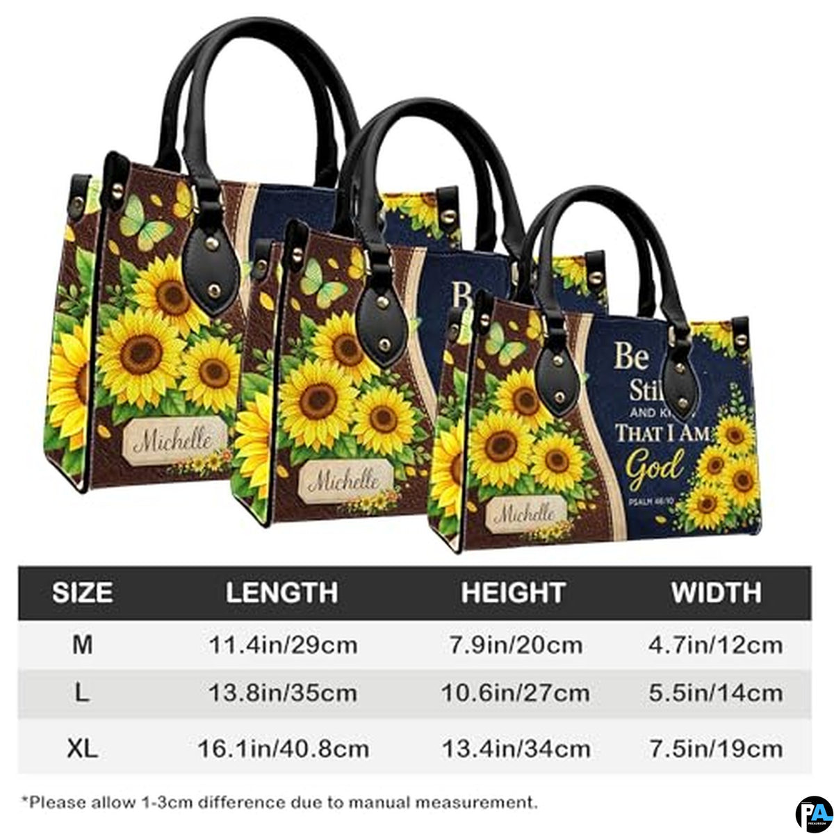 Personalized Sunflower 'Be Still' Religious Handbag