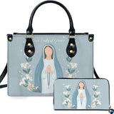 Minimalist Praying Virgin Mary Lily Handbag and Wallet Set