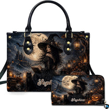 Personalized Witch Handbag with Purse, Custom Name Gothic Leather Bag Set for Women, Halloween Shoulder Bag, Witch Gift