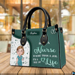 Complete matching handbag and wallet set in hunter green nurse theme arrangement