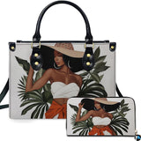 Tropical Chic Sun Hat Woman Art Accessory with Botanical Palm Foliage