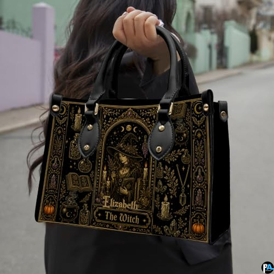 Personalized Witch Leather Bags, Halloween Purses For Women, Witch Art Bag, Spooky Halloween Purses, Holiday Gifts