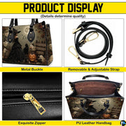 Feature overview highlighting structural components, golden accents, and detailed graveyard illustration motifs.