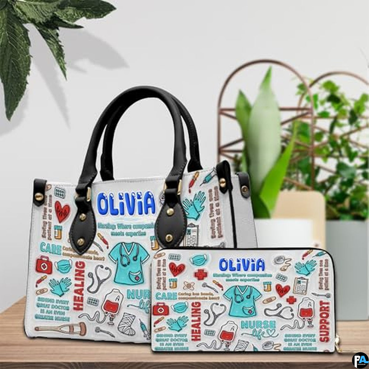 Personalized Nurse Leather Bag – Custom Medical Handbag & Purse Set with Name Gifts for Nursing Student Christmas Gift