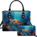 Sunlit Coral Reef Sea Turtle Handbag & Wallet Set
