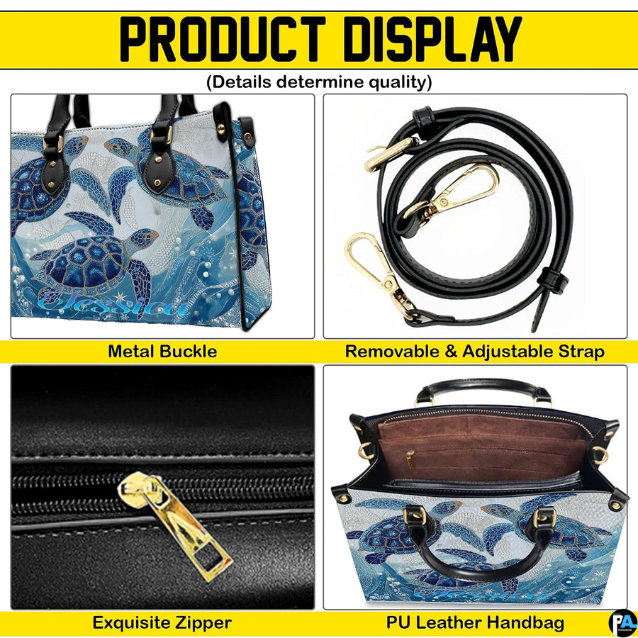 Matching zip wallet featuring the swimming sea turtle design against blue ocean water.
