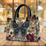 Alternative angle display of baroque gold butterfly handbag and wallet set