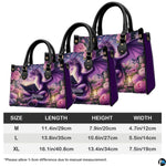 Measurement specification diagram displaying medium, large, and extra-large handbag dimensions.