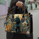 Black Cat Leather Bag – Vintage Cat Art Handbag, Stylish Animal-Themed Purse, Unique Gift for Cat Lovers