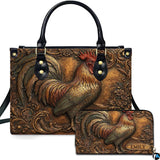 Ornate Rooster Handbag with Antique-Inspired Art