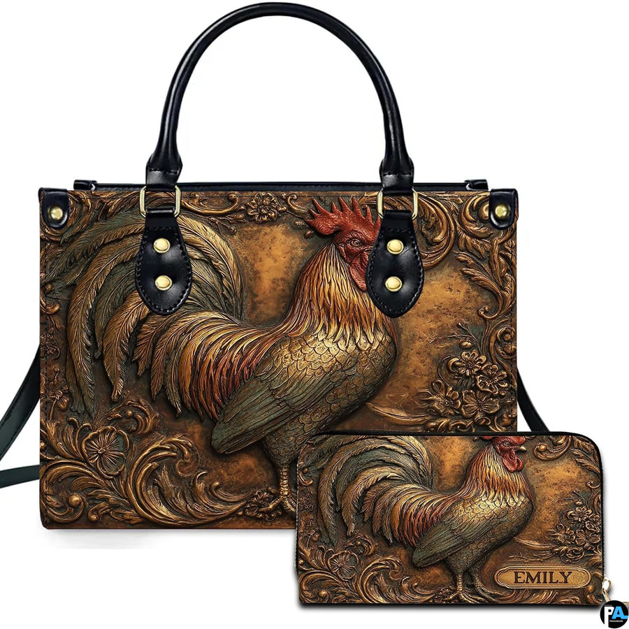 Personalized Animal Leather Handbag – Custom Name Flowers with 2D Print with 3D Effect – Gift for Gramma, Mom, Daughter