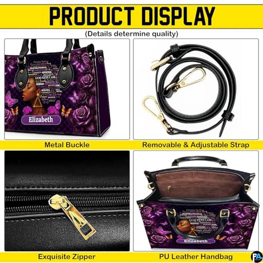 Personalized African American Leather Bag, African Purse, Gifts for Black Girl Women, Black History Handbags
