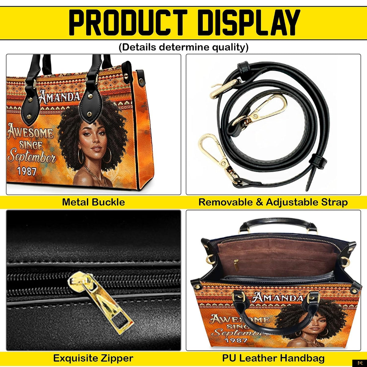 PREAUREUM "{split_values}" Personalized {collection_title} Leather Handbag