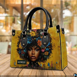 Black Girl Leather Handbag Custom Name Afrocentric Bag for - Design 03