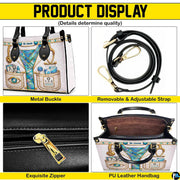 Product feature collage showcasing optometrist handbag details