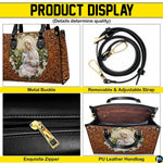 Back view of Madonna handbag featuring coordinated carved botanical scrollwork pattern