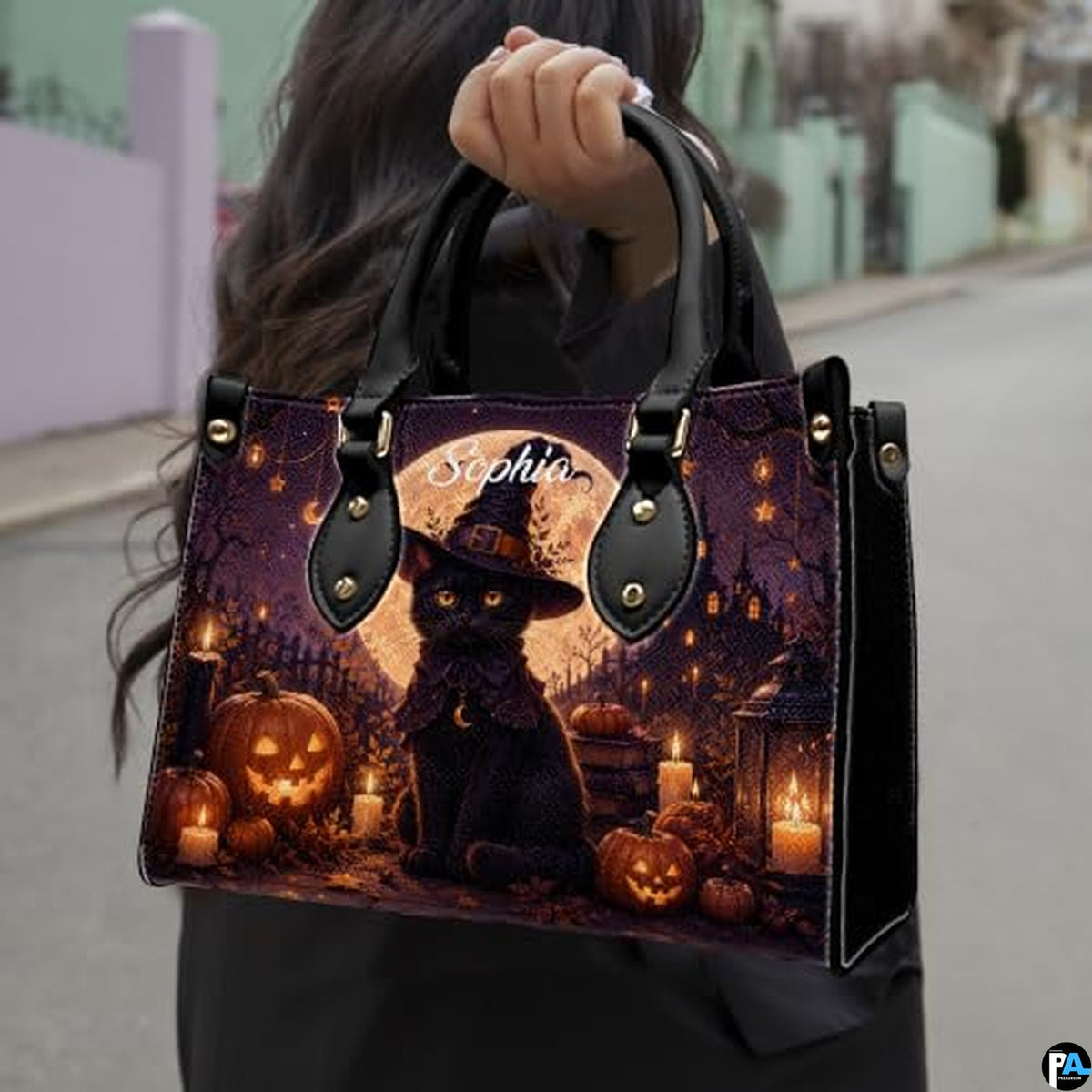 Black Cat Leather Bag – Vintage Cat Art Handbag, Stylish Animal-Themed Purse, Unique Gift for Cat Lovers