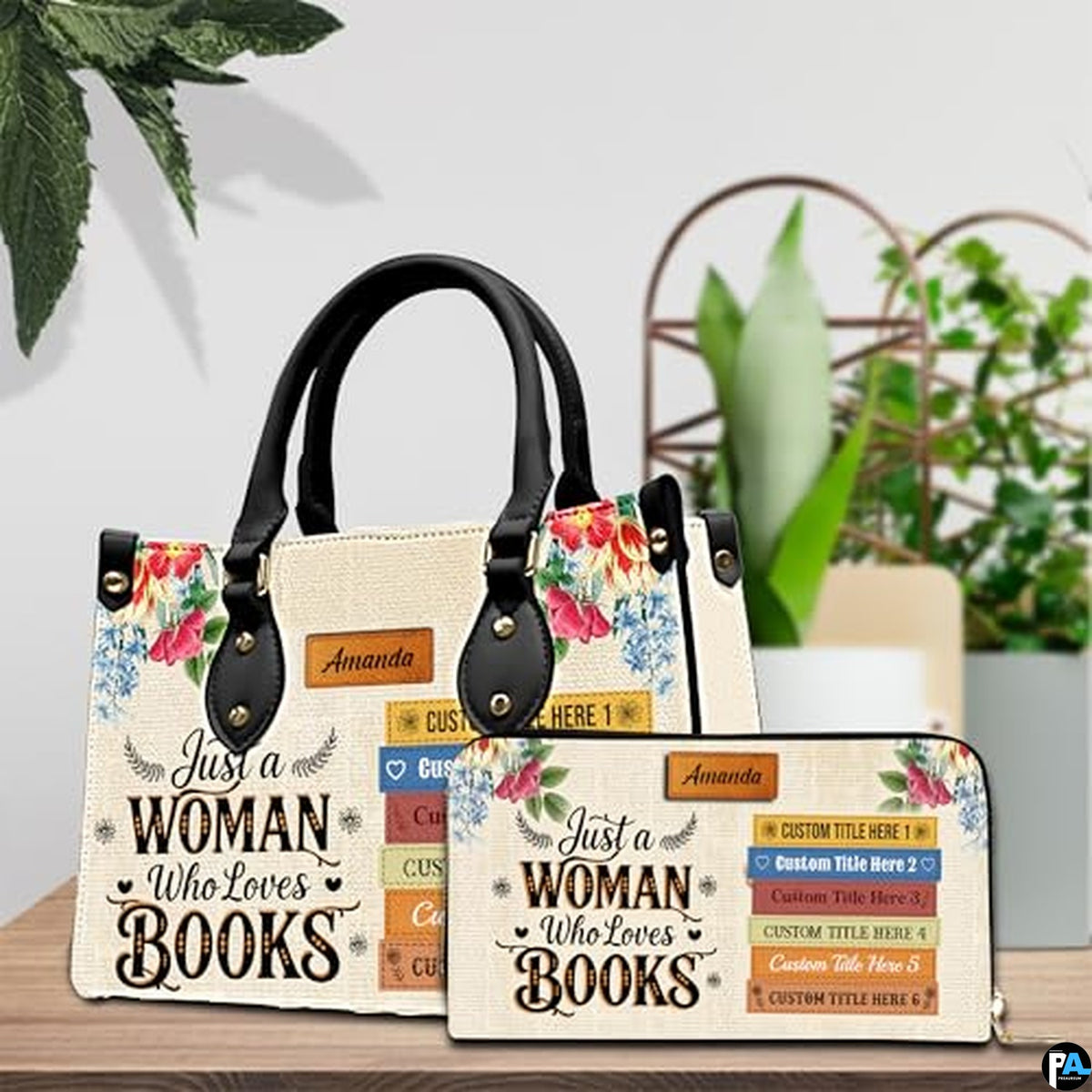 Personalized Flower literary floral Handbag for Book Lovers