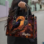 Personalized Halloween Gothic Leather Handbag Custom Raven Black Cat Purse Dark Fantasy Shoulder Bag Gift for Women
