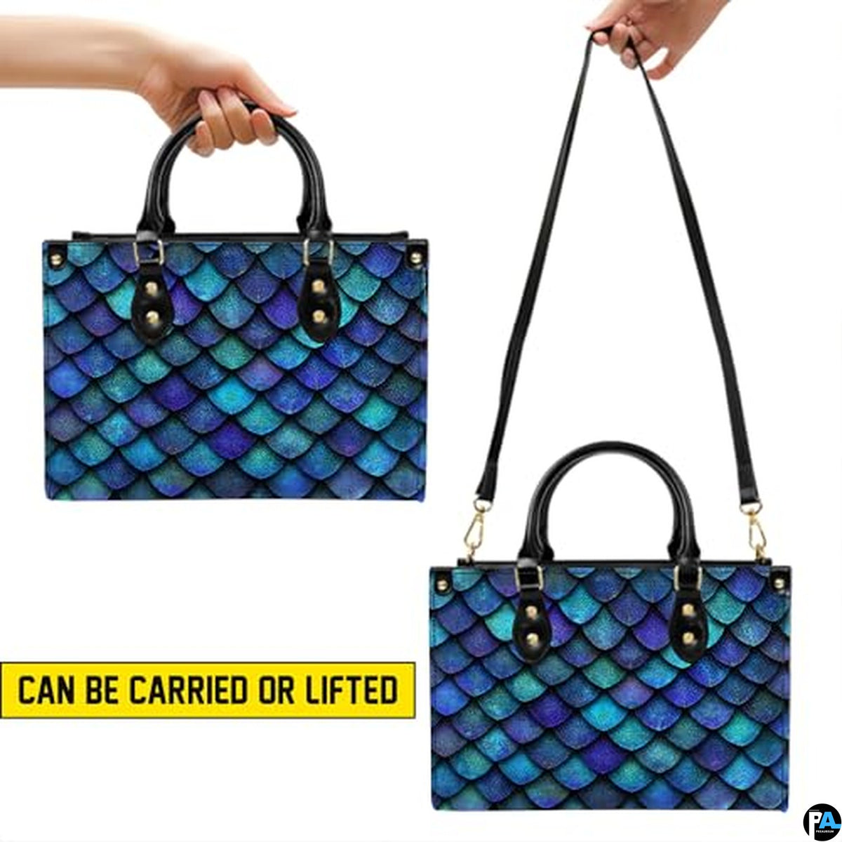Personalized Gradient Teal Purple Dragon Scale Shoulder Bag