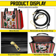 Product detail view highlighting metal attachment buckles, strap, top zipper, and interior compartment.