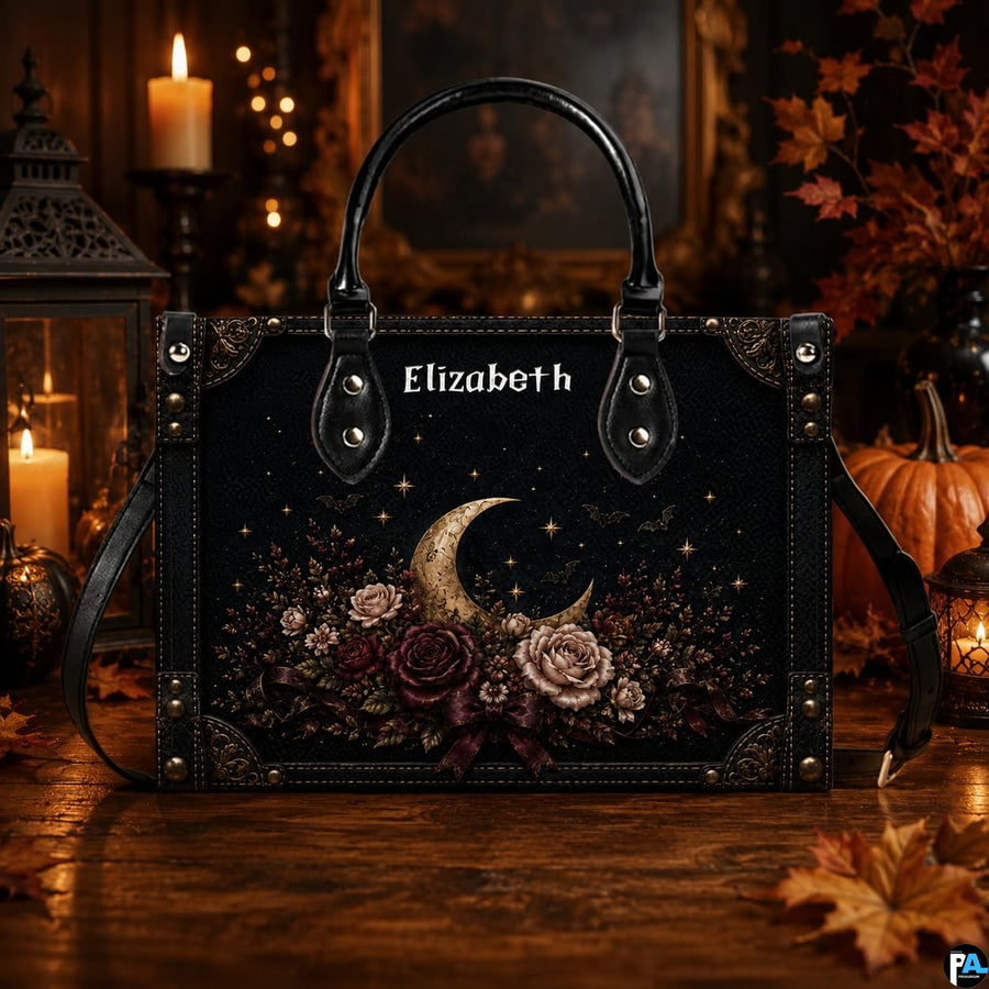 Close-up perspective detailing the crescent moon art texture, starlight, and layered crimson petals.