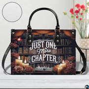 Front view of library bookshelf handbag with inset circle highlighting textured exterior grain.