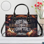 Front view of library bookshelf handbag with inset circle highlighting textured exterior grain.
