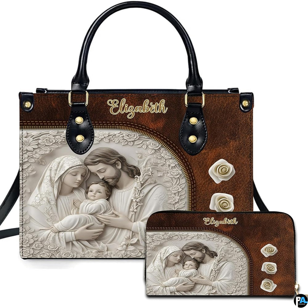 Custom Catholic Virgin Mary Leather Bag, Personalized Name Handbags and Purses for Christian Women Religious Bag Gifts