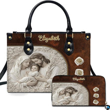 Custom Catholic Virgin Mary Leather Bag, Personalized Name Handbags and Purses for Christian Women Religious Bag Gifts