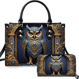 Baroque Jeweled Gold Owl Architectural Handbag and Wallet Set