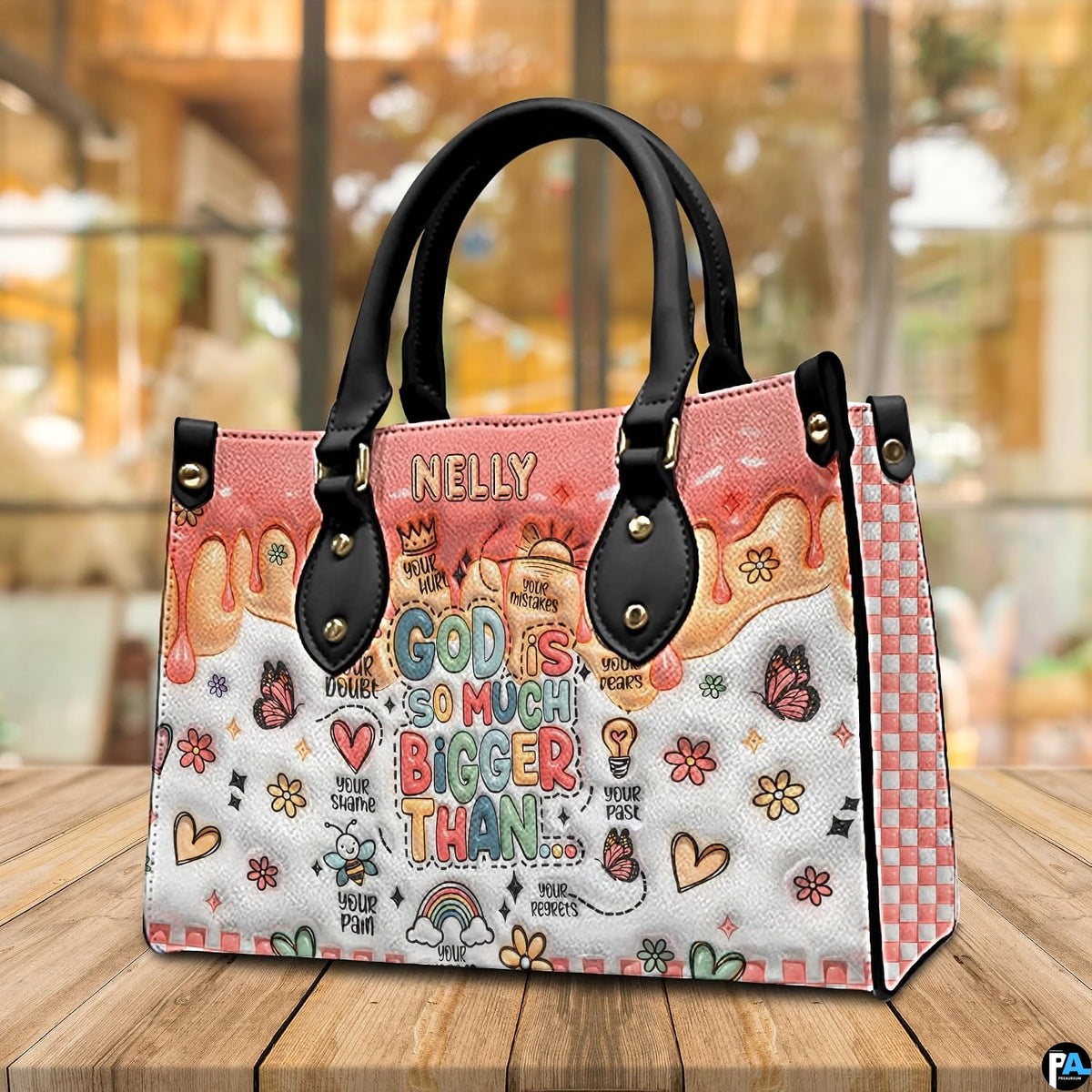 Lifestyle display showing matching pastel doodle accessory set in natural ambient lighting