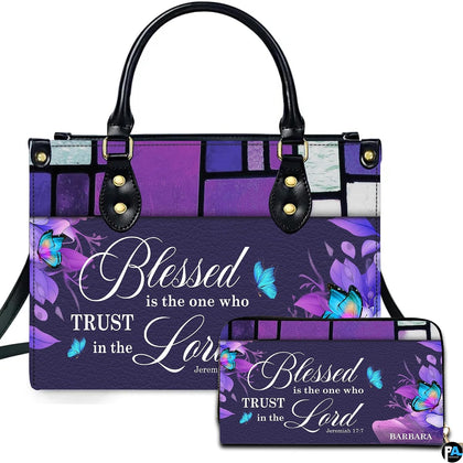 Purple butterfly geometric handbag with coordinating wallet