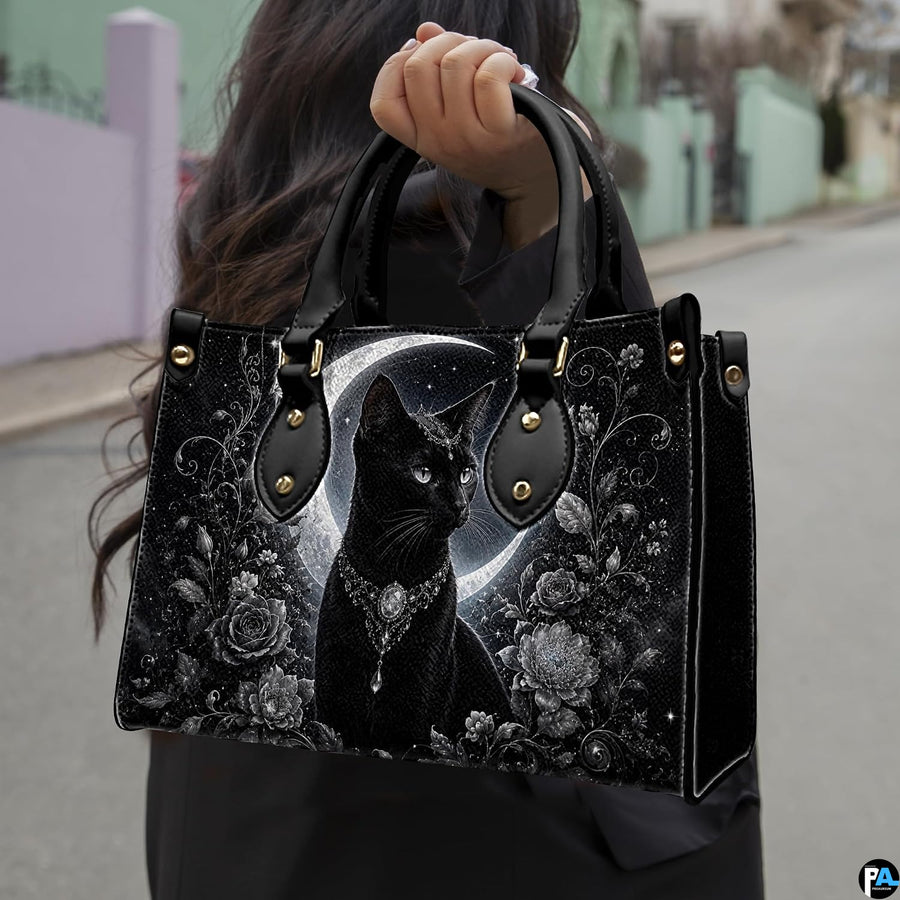 Outdoor presentation showing crowned black cat artwork held during an urban walk.