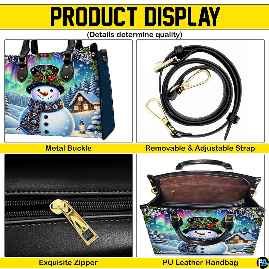 Coordinating holiday wallet featuring matching whimsical snowman and Aurora Borealis night scenery.