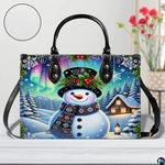 Measurement chart indicating product dimensions for winter snowman handbag.